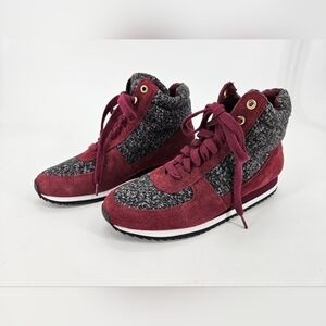 NEW Isaac Mizrahi Bessie *READ*Burgundy & Gray Tweed Low Wedge Sneaker sz 7.5 M